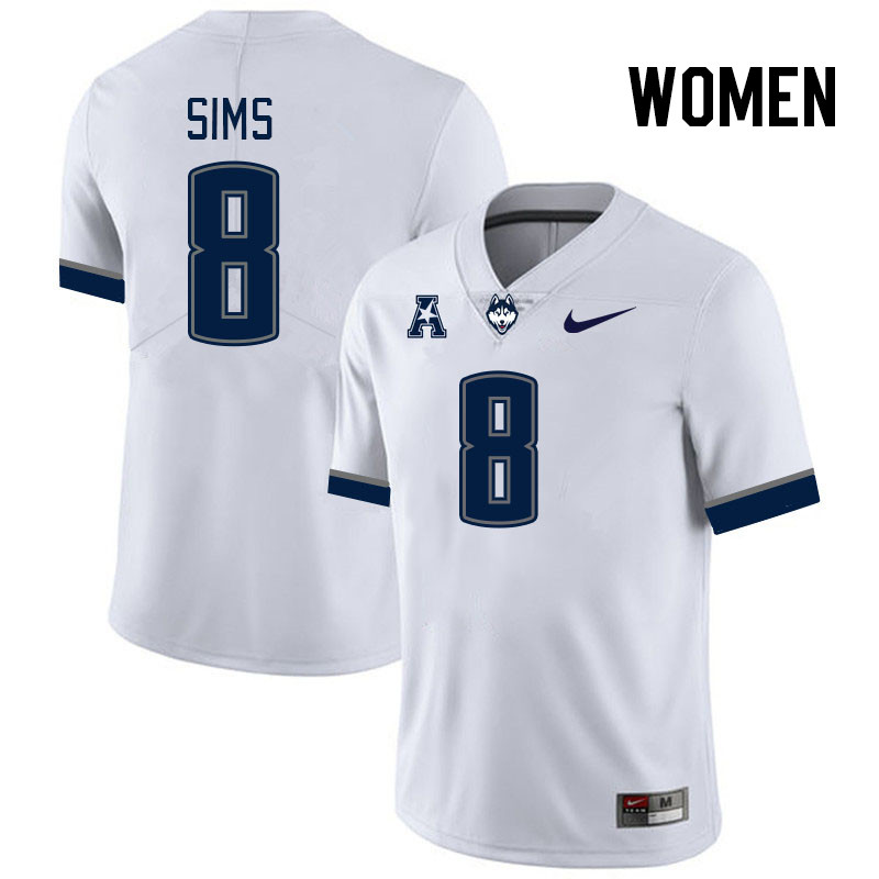 Women #8 Jarvarius Sims Uconn Huskies College Football Jerseys Stitched-White